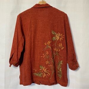 Koret Rust Color Linen Blend Button Up Embroidered Shirt Beach Vacation Size M